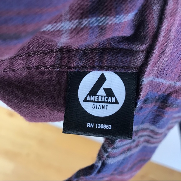 SOLD: american Giant Flannel Button Down Shirt Purple Blue Women’s XL Made in - Picture 10 of 13
